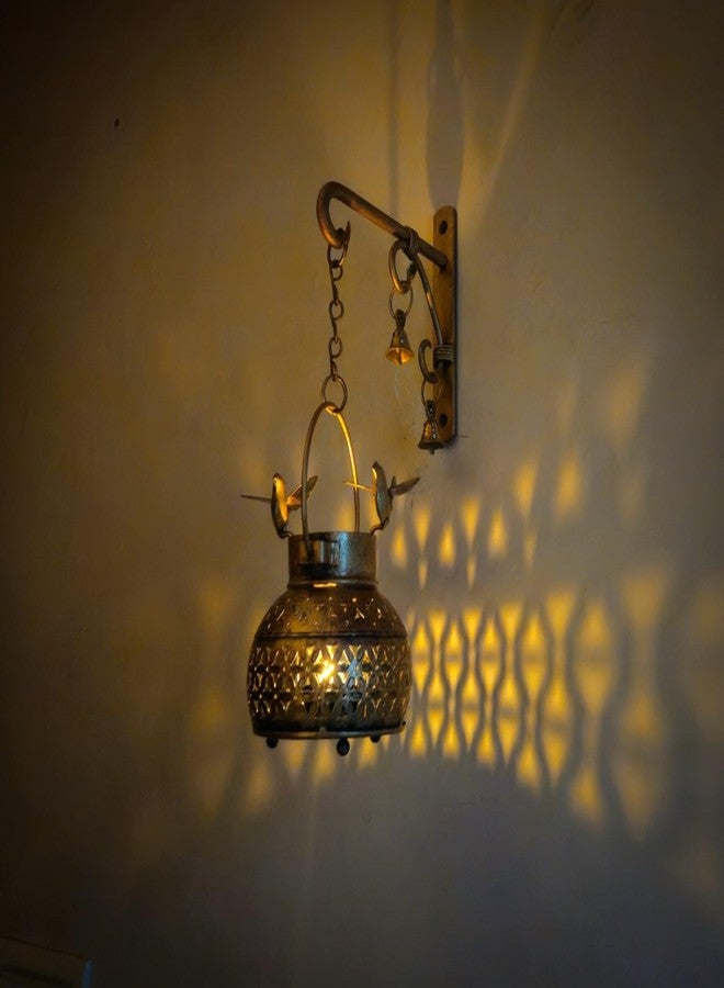 RusticDior Hanging Bird Tealight Candle Holder with Bracket, Bells and Nails, Metal Wall Mounted Tealight Holder for Decor - Image 1
